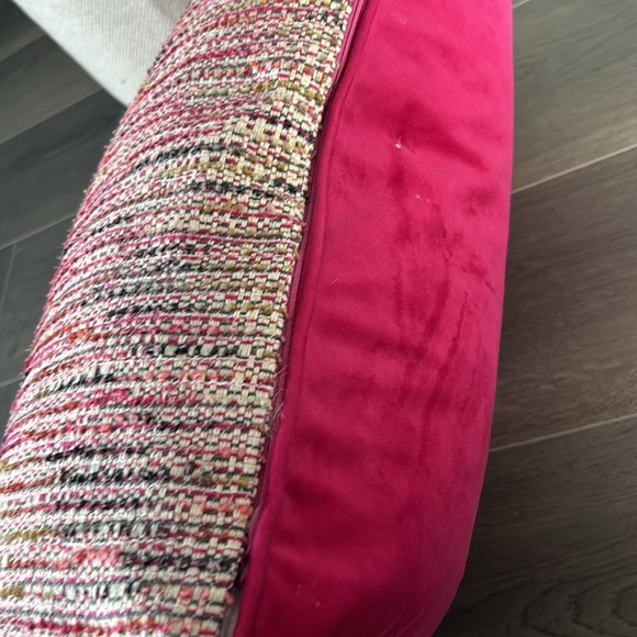 Textured Multi Stripe Throw Pillow Down Filled Solid Fuschia Velvet Back - Picture 6 of 12